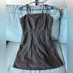 Fit and Flare Tie Strap Linen Blend Mini Dress